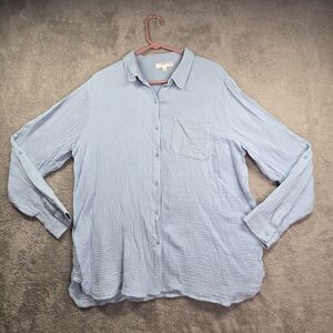 Anne Klein Jeans Shirt Women's XL 100% Cotton Gauze Roll Tab Sleeve Button Up